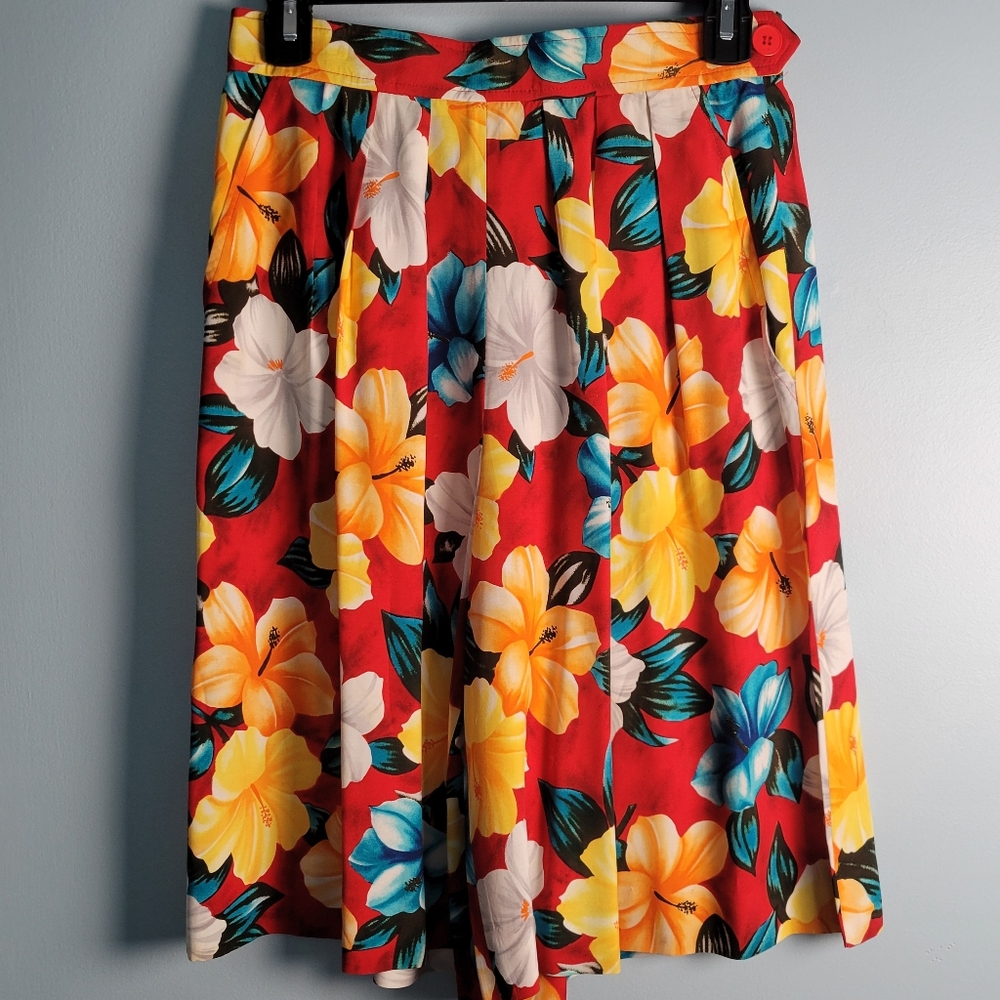 Evan Picone Orange Yellow A-Line Pleated Resort Skirt